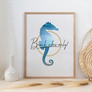 3/$15 Beach Vibes Seahorse Coastal Print